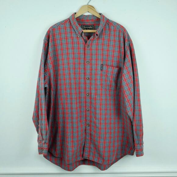 Vintage Abercrombie & Fitch XL Button Down Shirt 90s Red Plaid Oversized Preppy - Picture 1 of 9